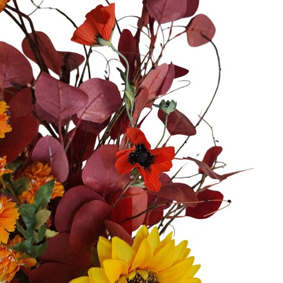 Artificial Fall Floral Arrangement Sunflowers Persimmon Red Foliage Yellow Accen - Picture 13 of 15
